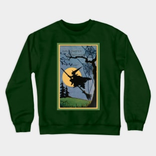 Vintage Look Halloween Flying Witch Crewneck Sweatshirt